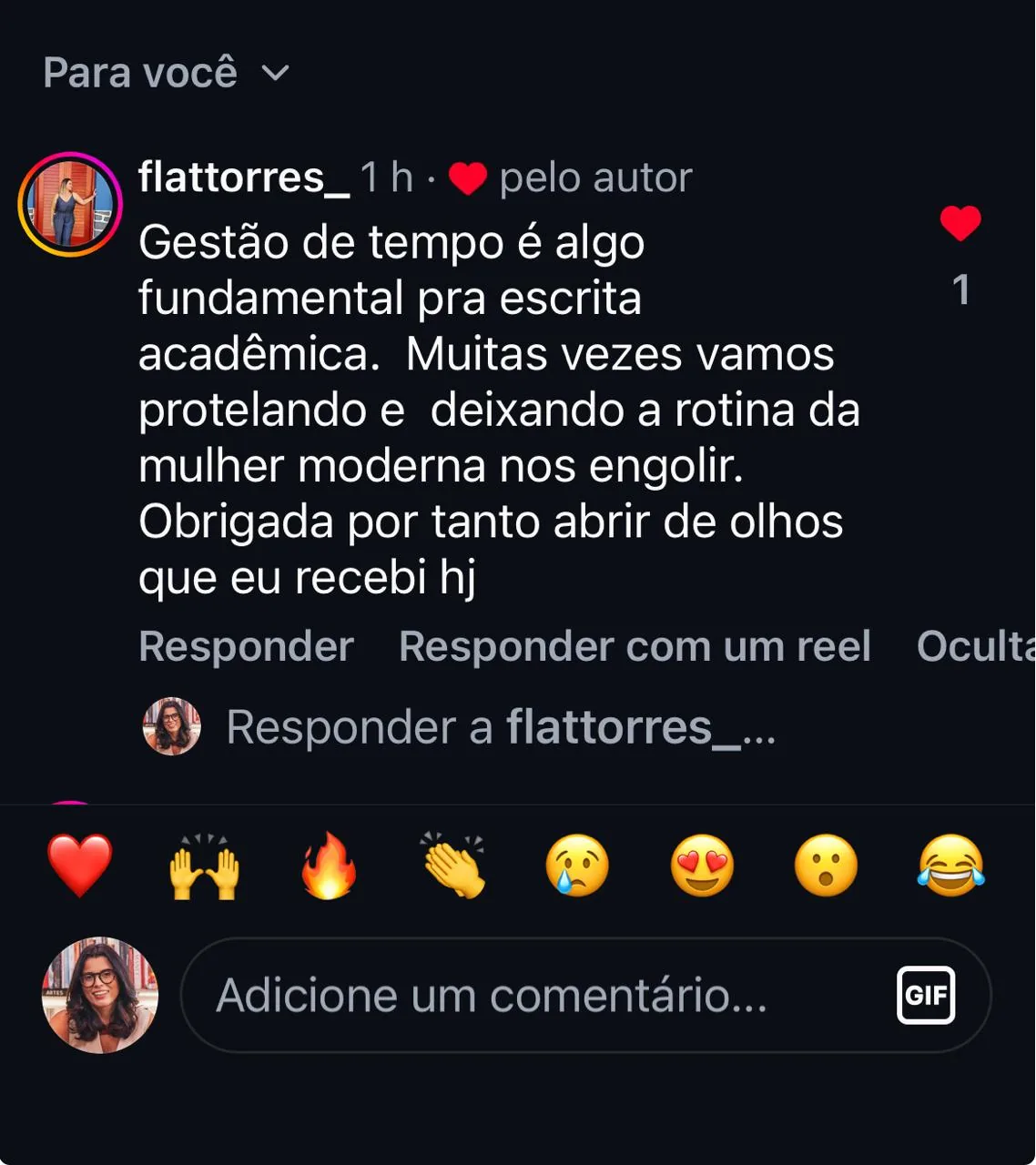 Depoimento de uma participante da Oficina de Leitura e Escrita